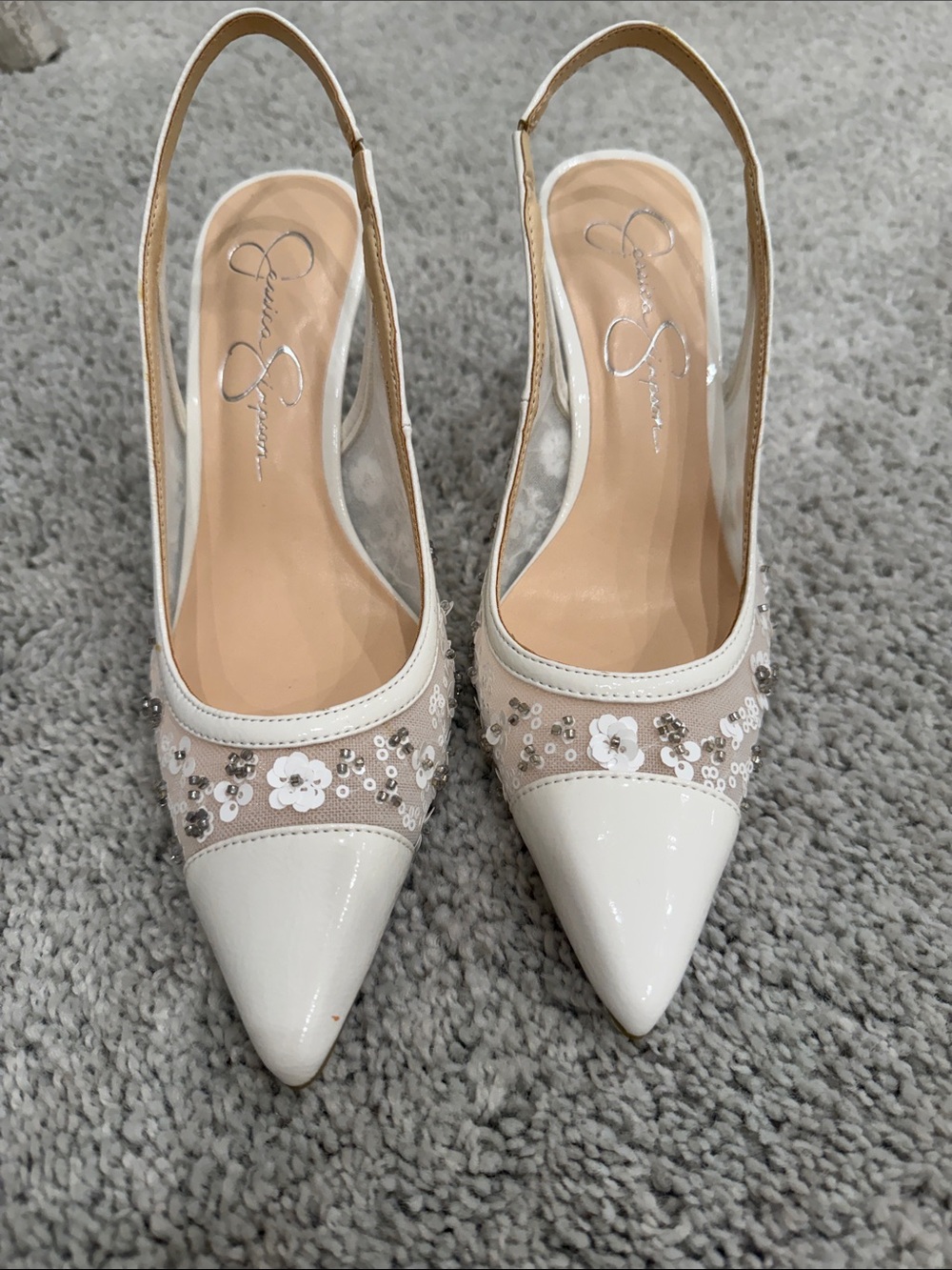 Jessica Simpson White Embellished Pointed-Toe Slingbacks